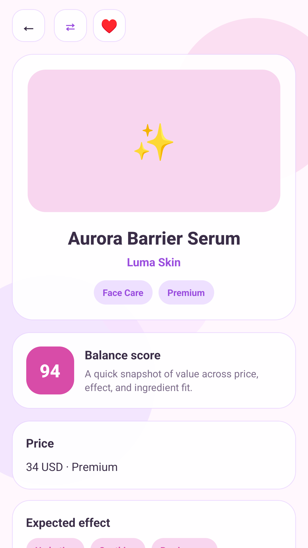 Beauty Balance product detail screen